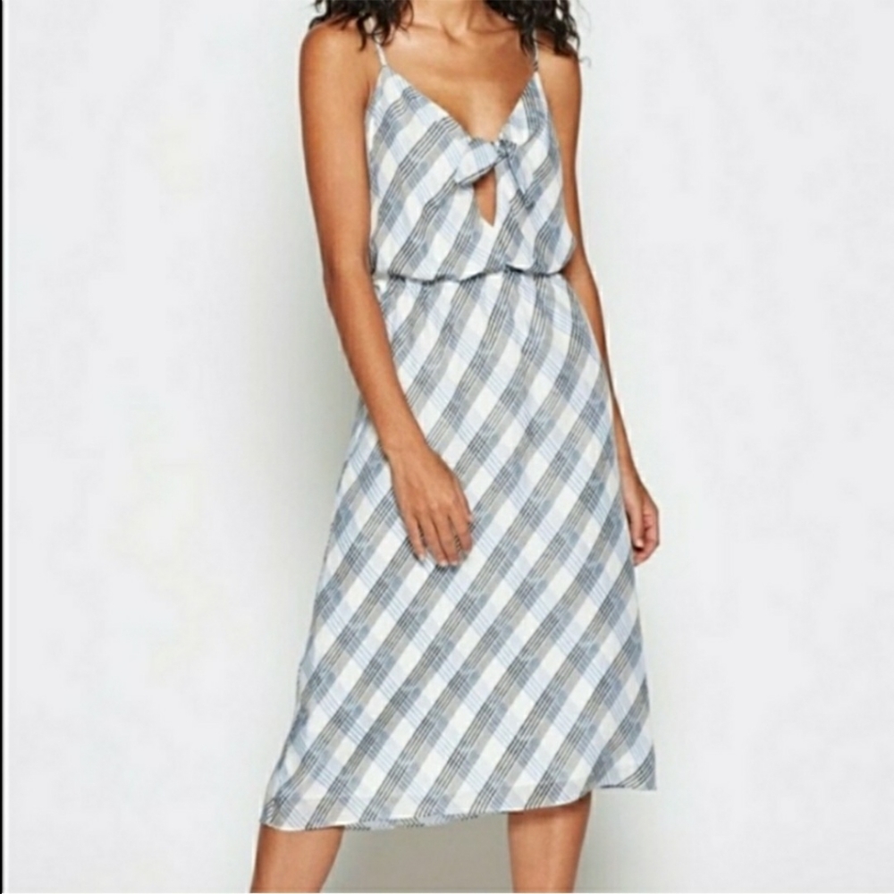 Joie Abiah Blue White Plaid Silk Midi Dress XXS - Picture 3 of 7